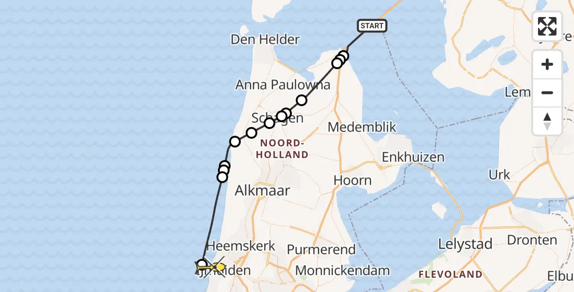 Routekaart van de vlucht: Politieheli naar IJmuiden, Noorderbuitenkanaal