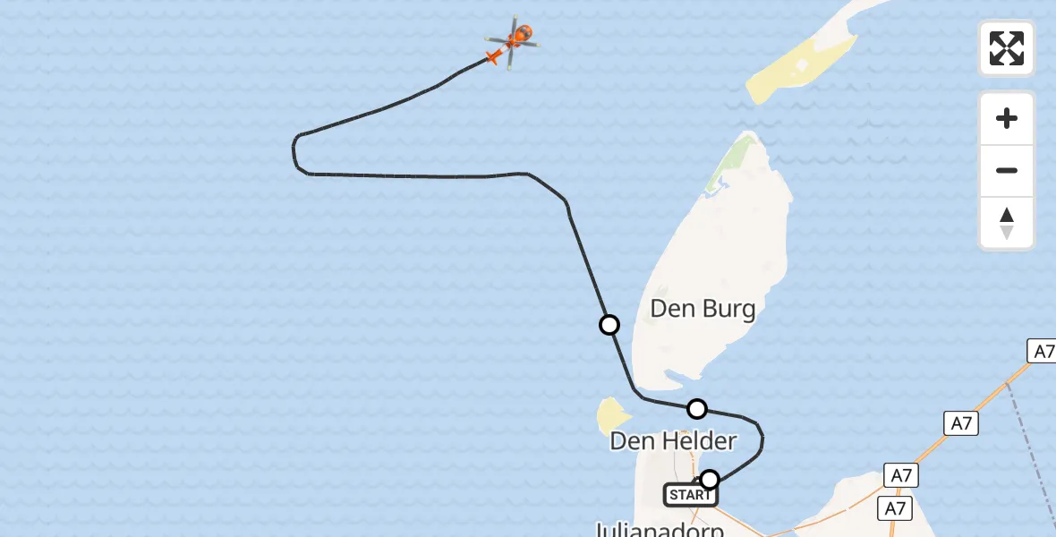 Vluchtroute Kustwachthelikopter Vliegveld De Kooy - , 23 december 2025, 10:18
