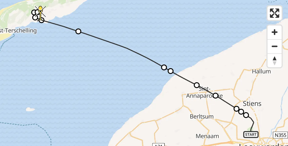 Routekaart van de vlucht: Ambulanceheli naar Midsland, Kallandspad