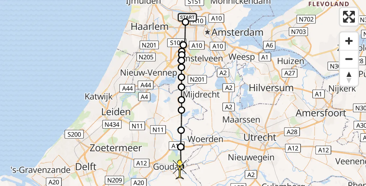 Routekaart van de vlucht: Lifeliner 1 naar Haastrecht, Steinsedijk
