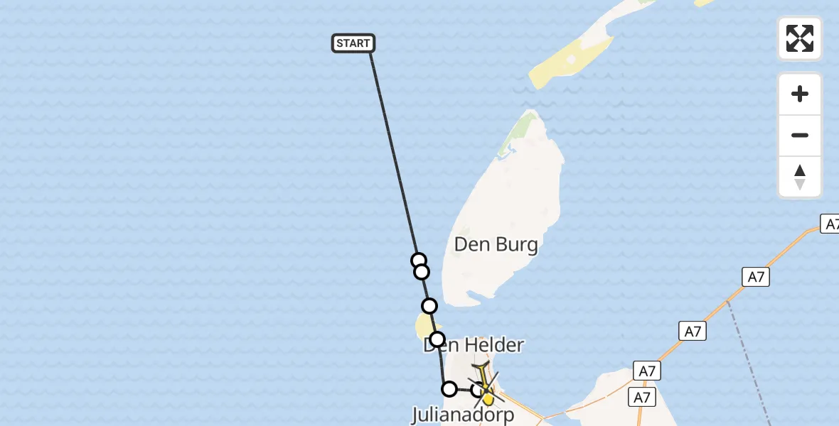 Routekaart van de vlucht: Kustwachthelikopter naar Vliegveld De Kooy, Luchthavenweg
