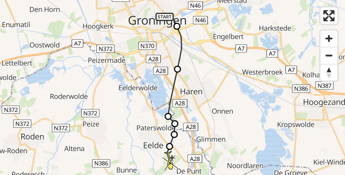 Routekaart van de vlucht: Lifeliner 4 naar Groningen Airport Eelde, Homsteeg