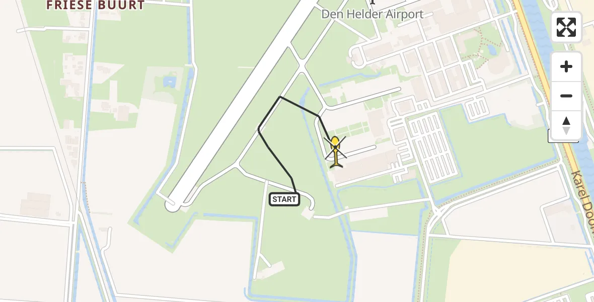 Routekaart van de vlucht: Kustwachthelikopter naar Vliegveld De Kooy, Luchthavenweg