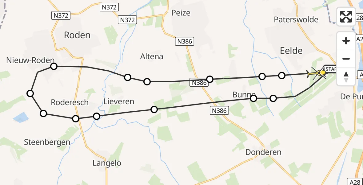 Routekaart van de vlucht: Lifeliner 4 naar Groningen Airport Eelde, Molenweg