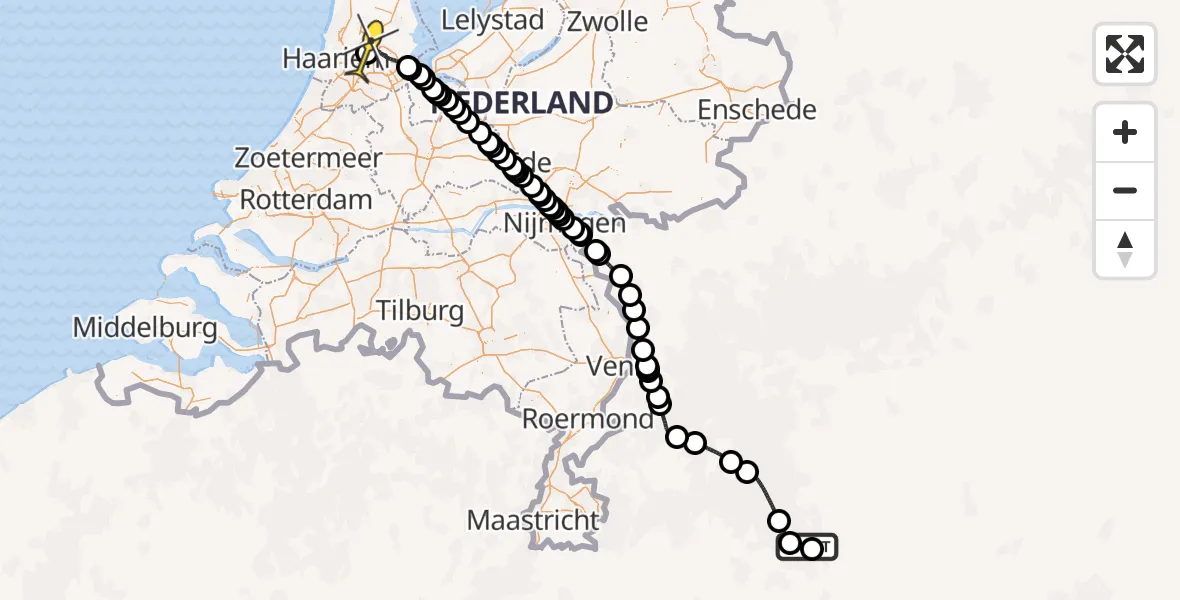 Routekaart van de vlucht: Traumahelikopter naar Amsterdam Heliport, Hornweg