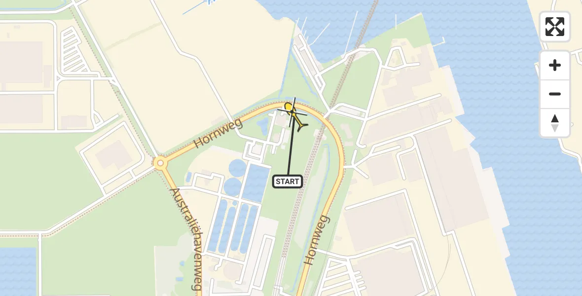 Routekaart van de vlucht: Traumaheli naar Amsterdam Heliport, Hornweg