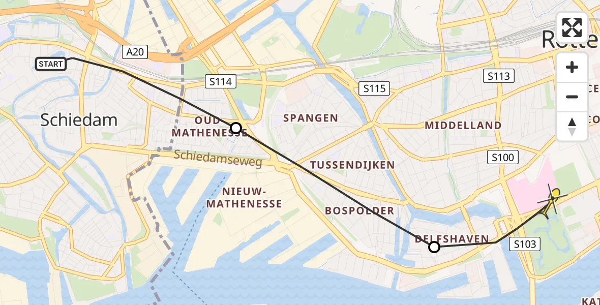 Routekaart van de vlucht: Lifeliner 2 naar Erasmus MC, Westzeedijk