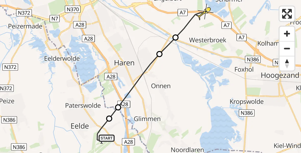Routekaart van de vlucht: Lifeliner 4 naar Westerbroek, Borgweg