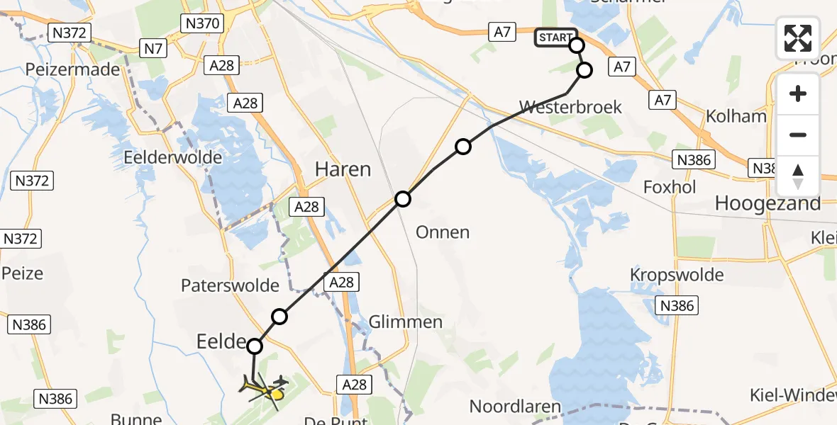 Routekaart van de vlucht: Lifeliner 4 naar Groningen Airport Eelde, Molenweg