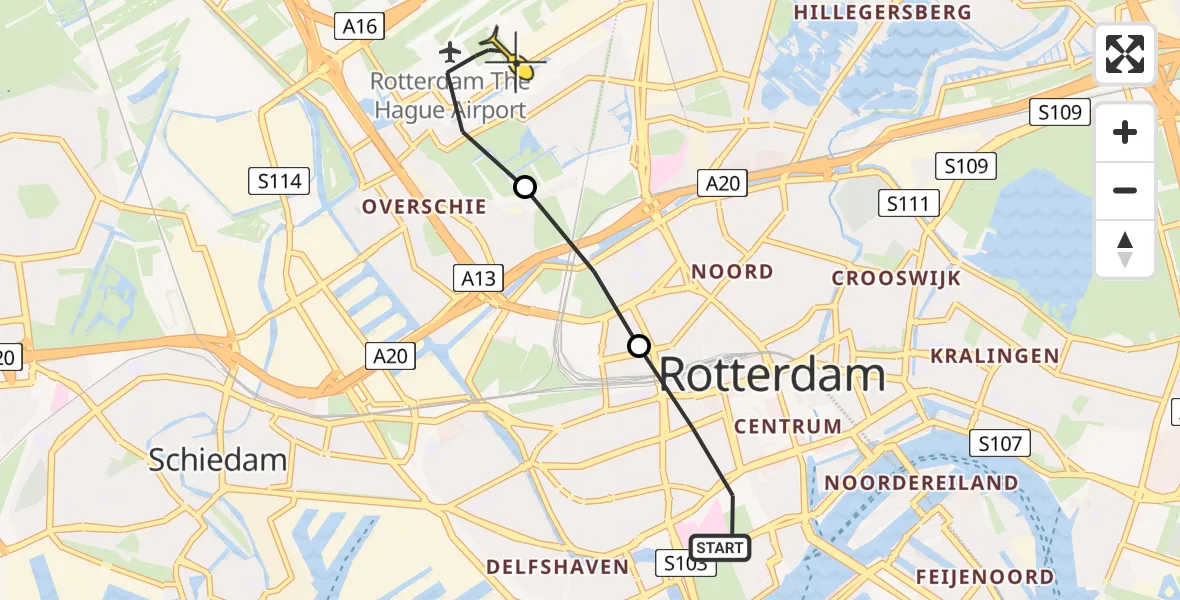 Routekaart van de vlucht: Lifeliner 2 naar Rotterdam The Hague Airport, Brandenburgbaan