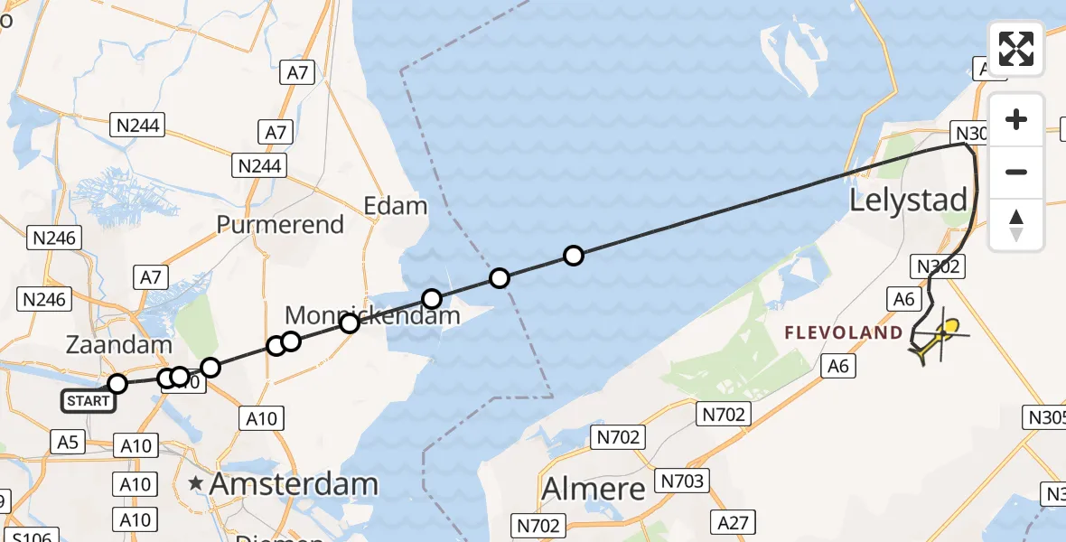 Routekaart van de vlucht: Traumahelikopter naar Lelystad, Eendenweg