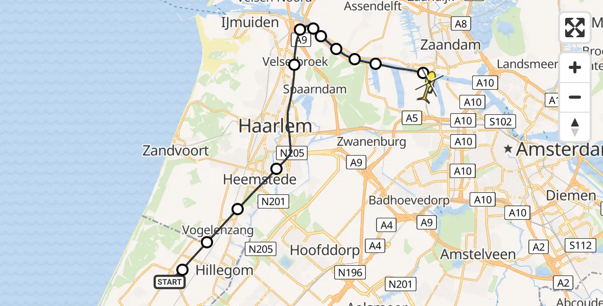 Routekaart van de vlucht: Lifeliner 1 naar Amsterdam Heliport, Hornweg