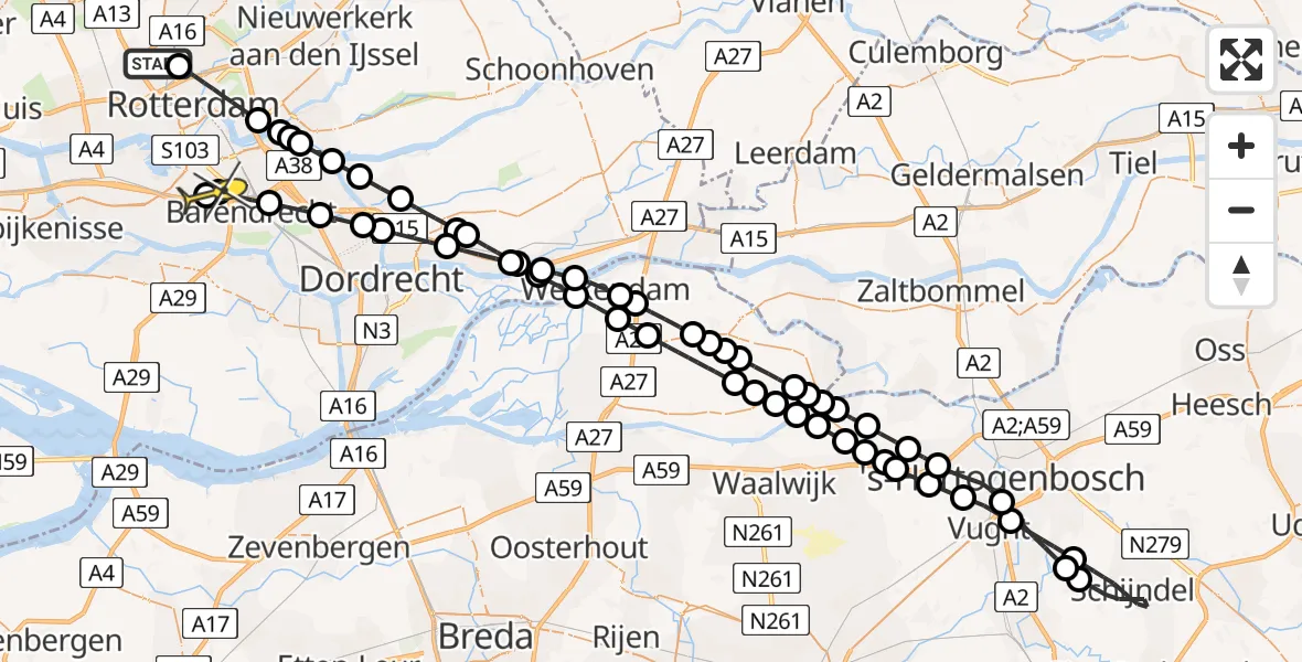 Routekaart van de vlucht: Lifeliner 2 naar Barendrecht, Vrijenburgweg