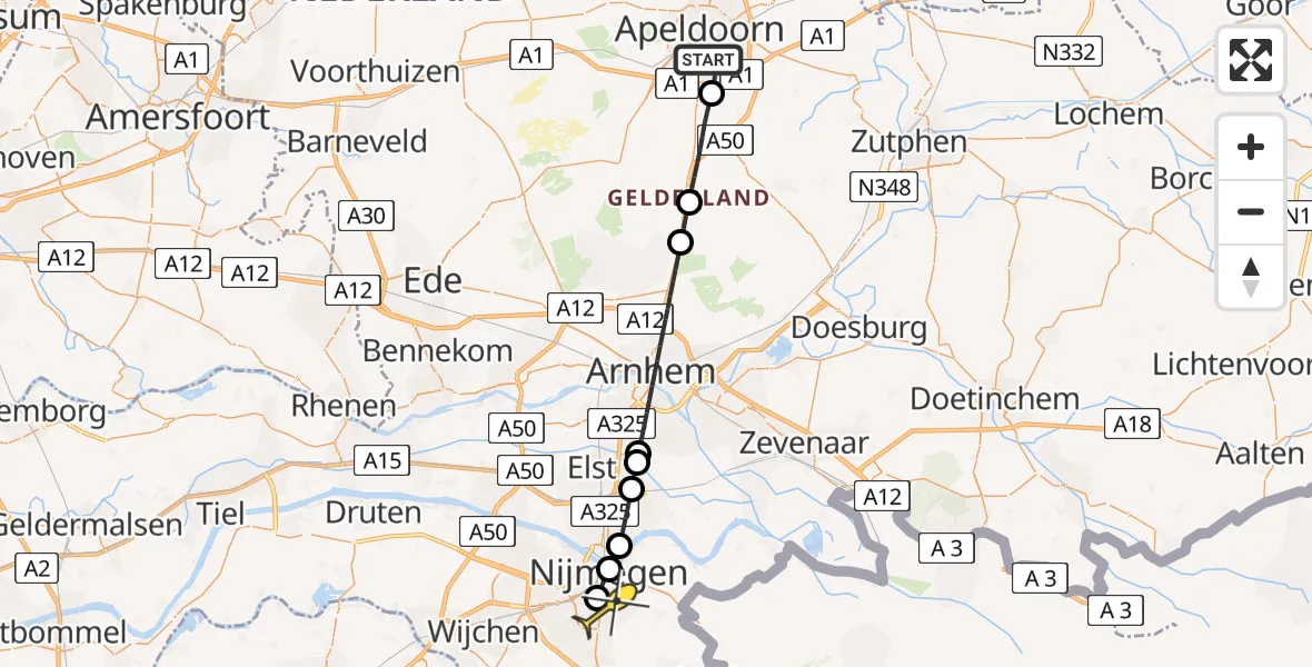 Routekaart van de vlucht: Lifeliner 3 naar Radboud Universitair Medisch Centrum, Geert Grooteplein Zuid