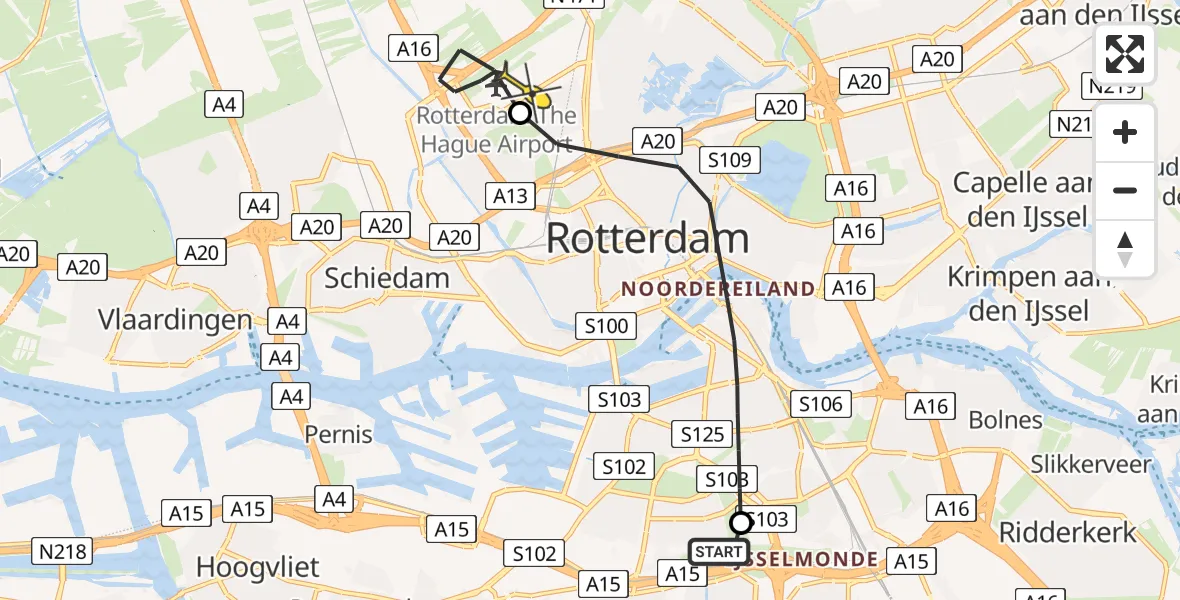 Routekaart van de vlucht: Lifeliner 2 naar Rotterdam The Hague Airport, Brandenburgbaan