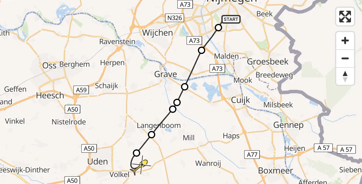 Routekaart van de vlucht: Lifeliner 3 naar Vliegbasis Volkel, Zeelandsedijk
