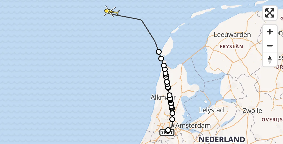 Routekaart van de vlucht: Politiehelikopter naar Nieuwemeerdijk