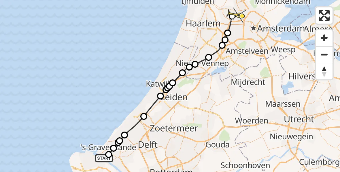 Routekaart van de vlucht: Lifeliner 1 naar Amsterdam Heliport, Hornweg