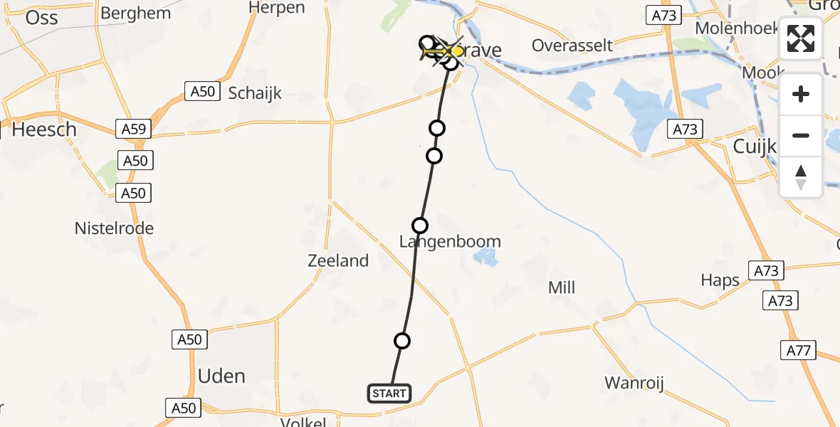 Routekaart van de vlucht: Lifeliner 3 naar Grave, Monseigneur Borretweg