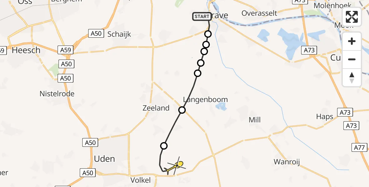 Routekaart van de vlucht: Lifeliner 3 naar Vliegbasis Volkel, Zeelandsedijk