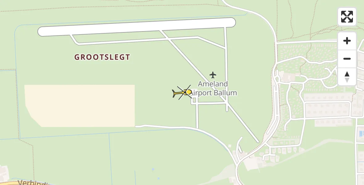 Routekaart van de vlucht: Ambulancehelikopter naar Ameland Airport Ballum
