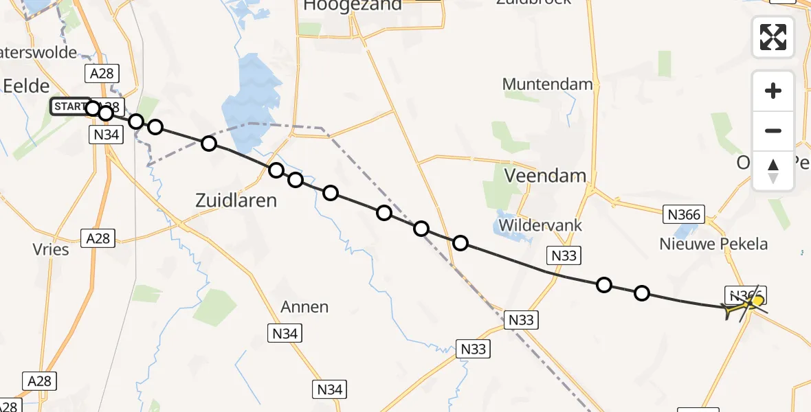 Routekaart van de vlucht: Lifeliner 4 naar Nieuwe Pekela, Oud Alteveer C