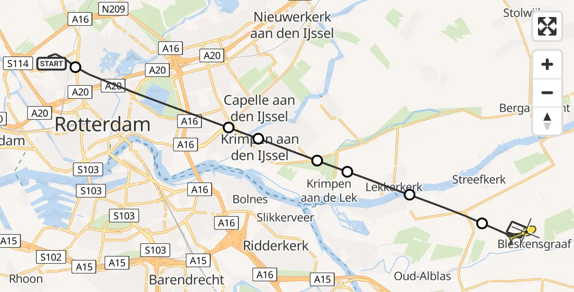 Routekaart van de vlucht: Lifeliner 2 naar Bleskensgraaf ca, Noorderweg