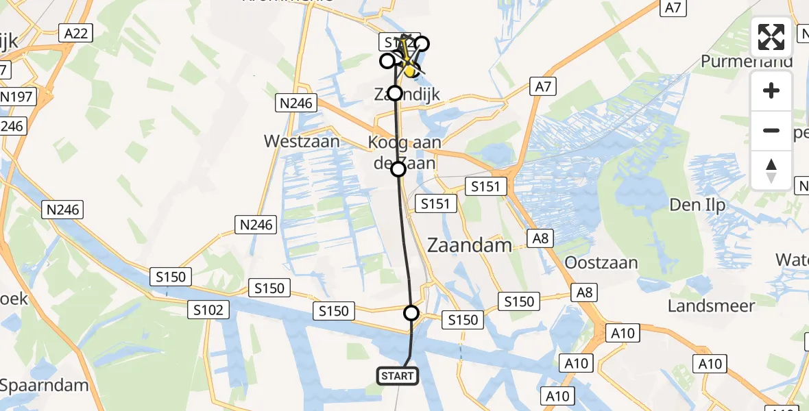 Routekaart van de vlucht: Lifeliner 1 naar Wormerveer, Curacaostraat