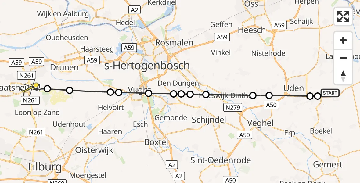 Routekaart van de vlucht: Lifeliner 3 naar Kaatsheuvel, van Haestrechtstraat