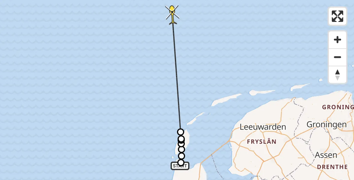 Routekaart van de vlucht: Kustwachthelikopter naar Oostoeverweg
