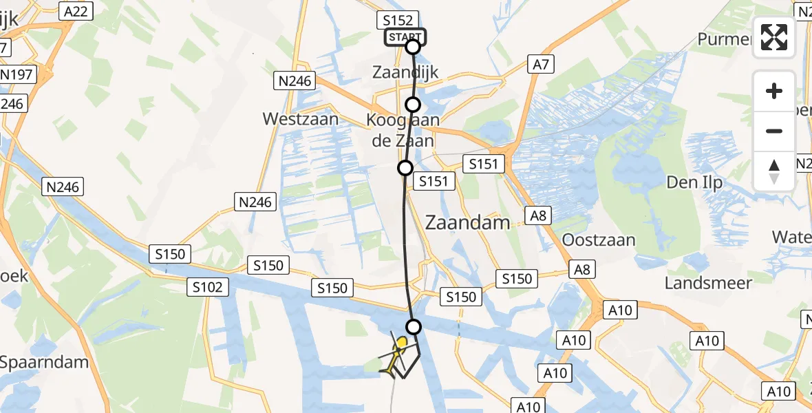 Routekaart van de vlucht: Lifeliner 1 naar Amsterdam Heliport, Hornweg