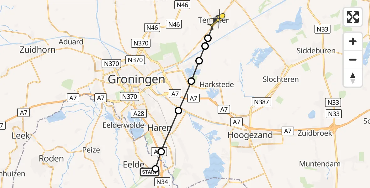 Routekaart van de vlucht: Lifeliner 4 naar Ten Boer, Alida Pottstraat