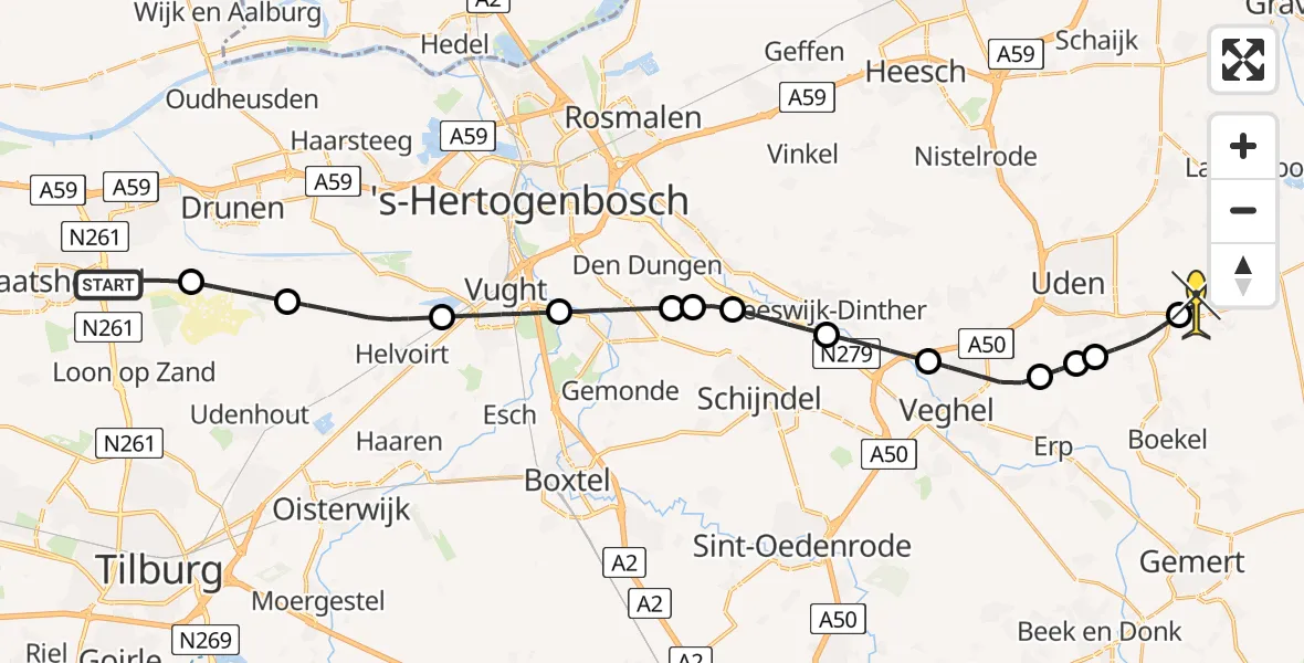 Routekaart van de vlucht: Lifeliner 3 naar Vliegbasis Volkel, Zeelandsedijk