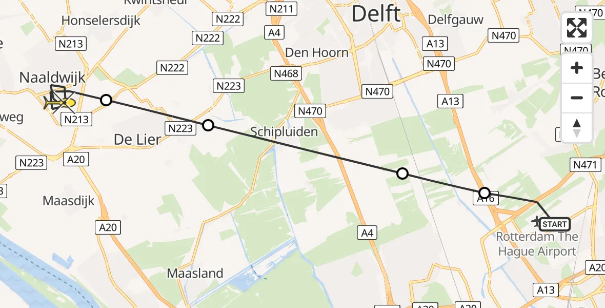 Routekaart van de vlucht: Lifeliner 2 naar Naaldwijk, Hoogwerf