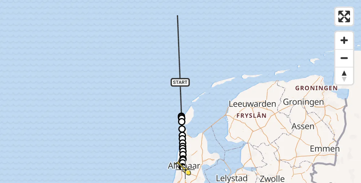 Routekaart van de vlucht: Kustwachthelikopter naar Alkmaar, Parelweg