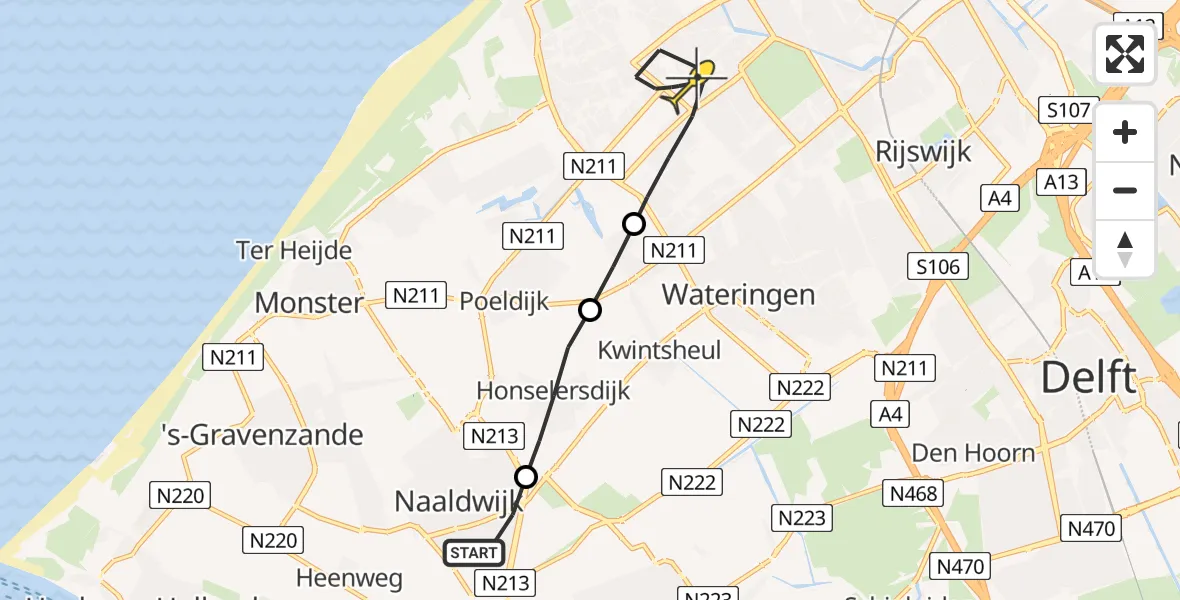 Routekaart van de vlucht: Lifeliner 2 naar Den Haag, Florence Nightingaleweg