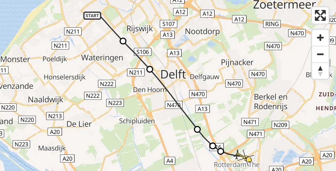 Routekaart van de vlucht: Lifeliner 2 naar Rotterdam The Hague Airport, Brandenburgbaan