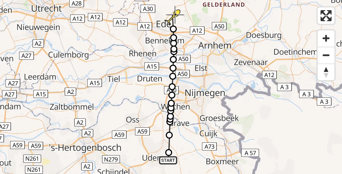 Routekaart van de vlucht: Lifeliner 3 naar Ede, Koeweg