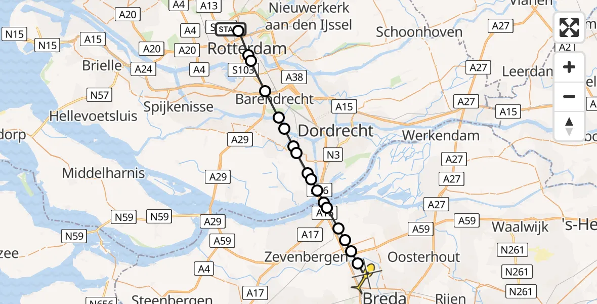 Routekaart van de vlucht: Lifeliner 2 naar Breda, Paradijspad