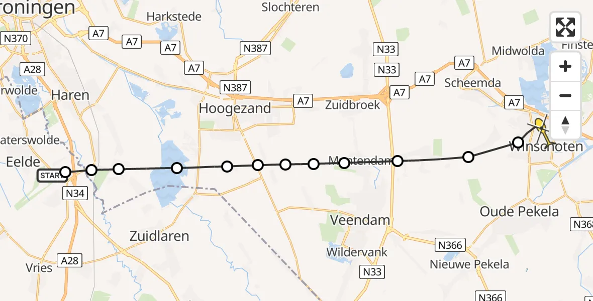 Routekaart van de vlucht: Lifeliner 4 naar Winschoten, Abel Tasmanstraat