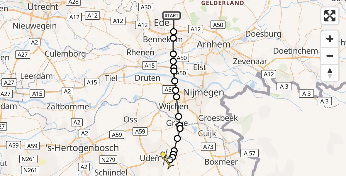 Routekaart van de vlucht: Lifeliner 3 naar Vliegbasis Volkel, Zeelandsedijk