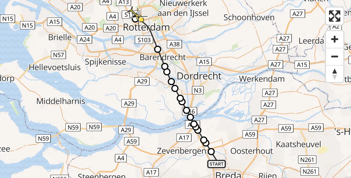 Routekaart van de vlucht: Lifeliner 2 naar Rotterdam The Hague Airport, Brandenburgbaan