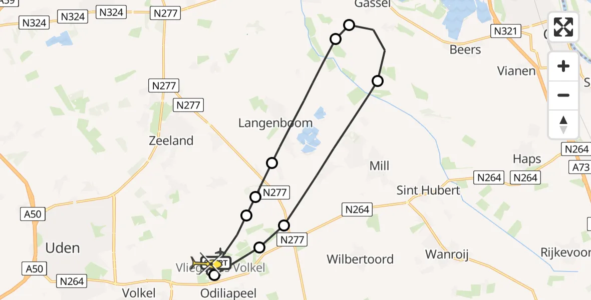 Routekaart van de vlucht: Lifeliner 3 naar Vliegbasis Volkel, Zeelandsedijk