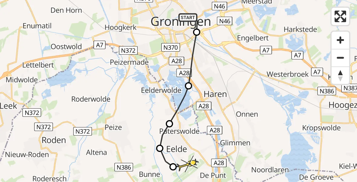 Routekaart van de vlucht: Lifeliner 4 naar Groningen Airport Eelde, Veldkampweg