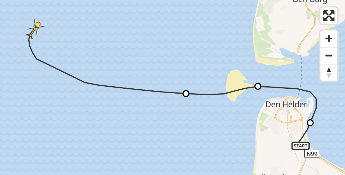 Routekaart van de vlucht: Kustwachthelikopter naar Oostoeverweg