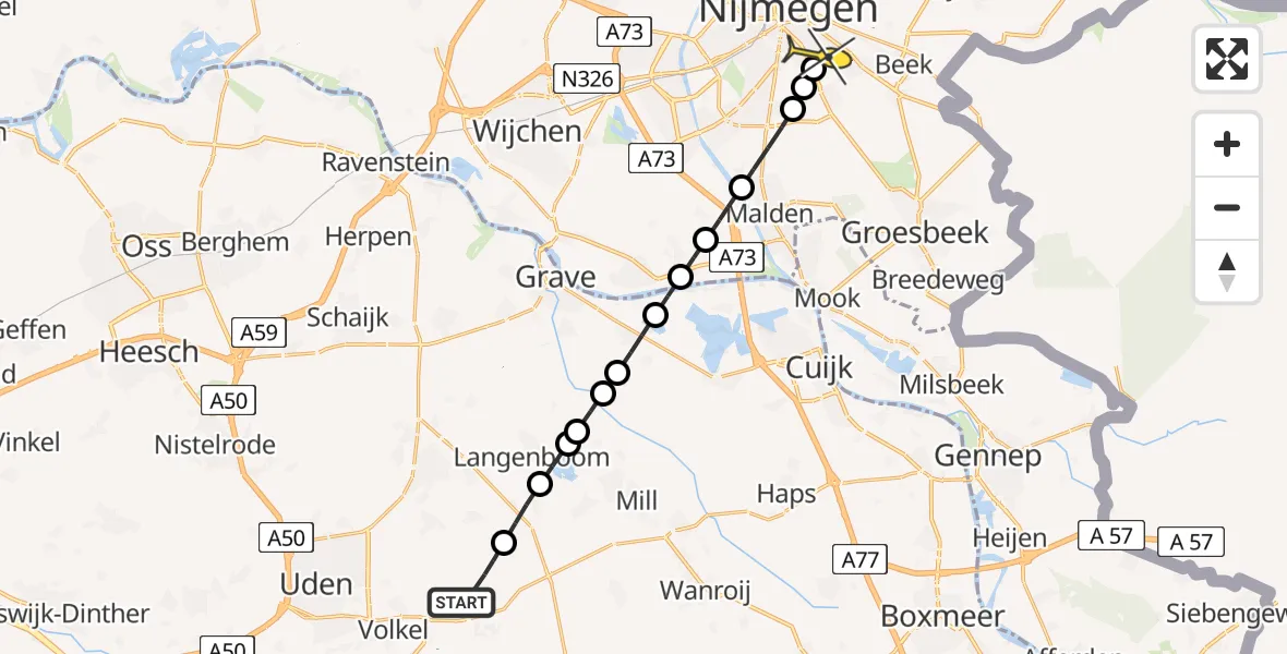 Routekaart van de vlucht: Lifeliner 3 naar Nijmegen, Limoslaan