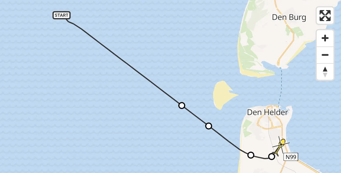Routekaart van de vlucht: Kustwachthelikopter naar Vliegveld De Kooy, Luchthavenweg