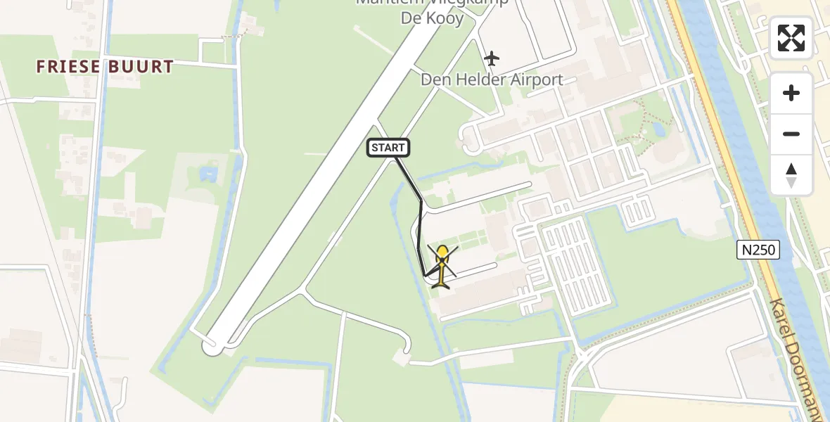 Routekaart van de vlucht: Kustwachthelikopter naar Vliegveld De Kooy, Luchthavenweg
