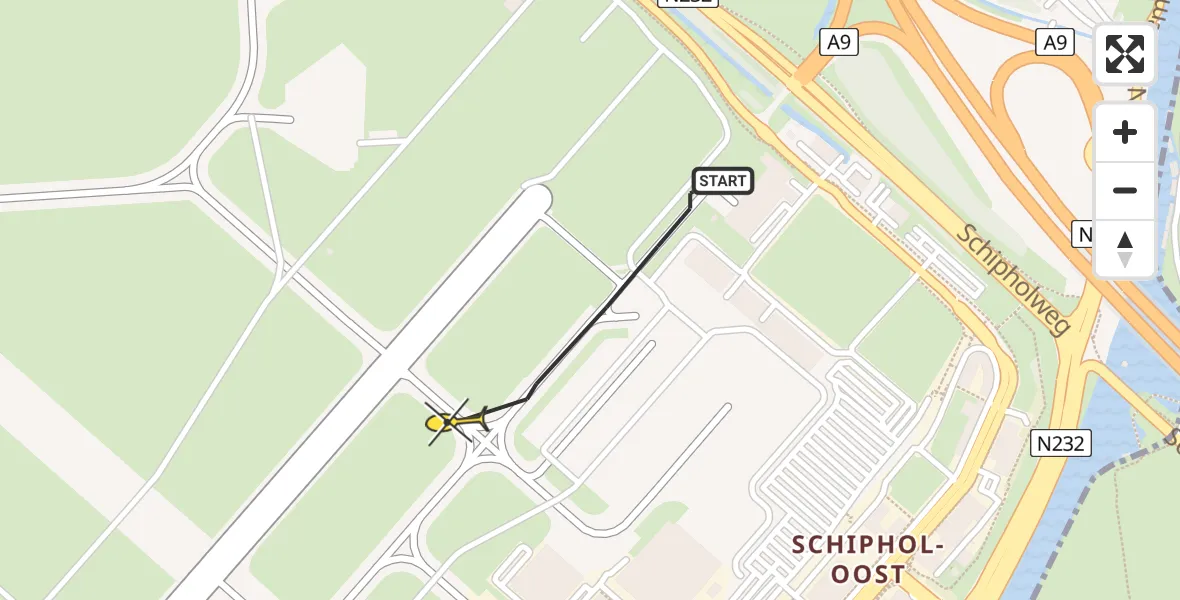 Routekaart van de vlucht: Politieheli naar Schiphol, Kraayveldstraat