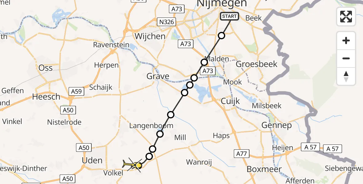 Routekaart van de vlucht: Lifeliner 3 naar Vliegbasis Volkel, Zeelandsedijk